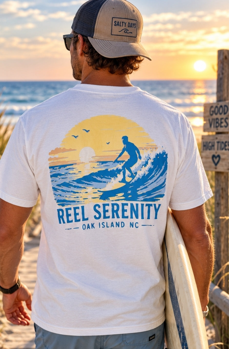 Reel Serenity Surf Rider Pocket Tee | Oak Island Surf Shirt