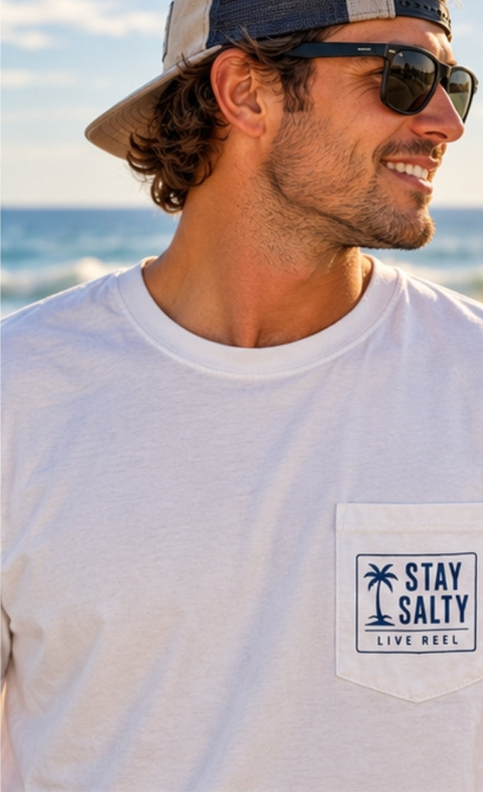 Reel Serenity Surf Rider Pocket Tee | Oak Island Surf Shirt