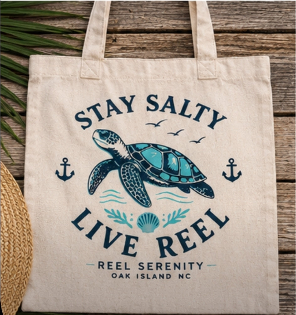 Stay Salty Sea Turtle Canvas Tote | Oak Island Beach Bag