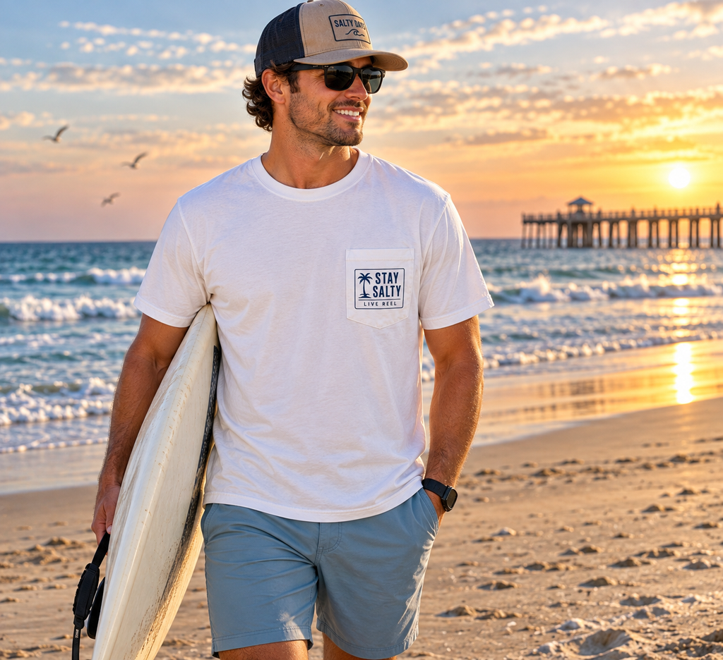 Reel Serenity Surf Rider Pocket Tee | Oak Island Surf Shirt