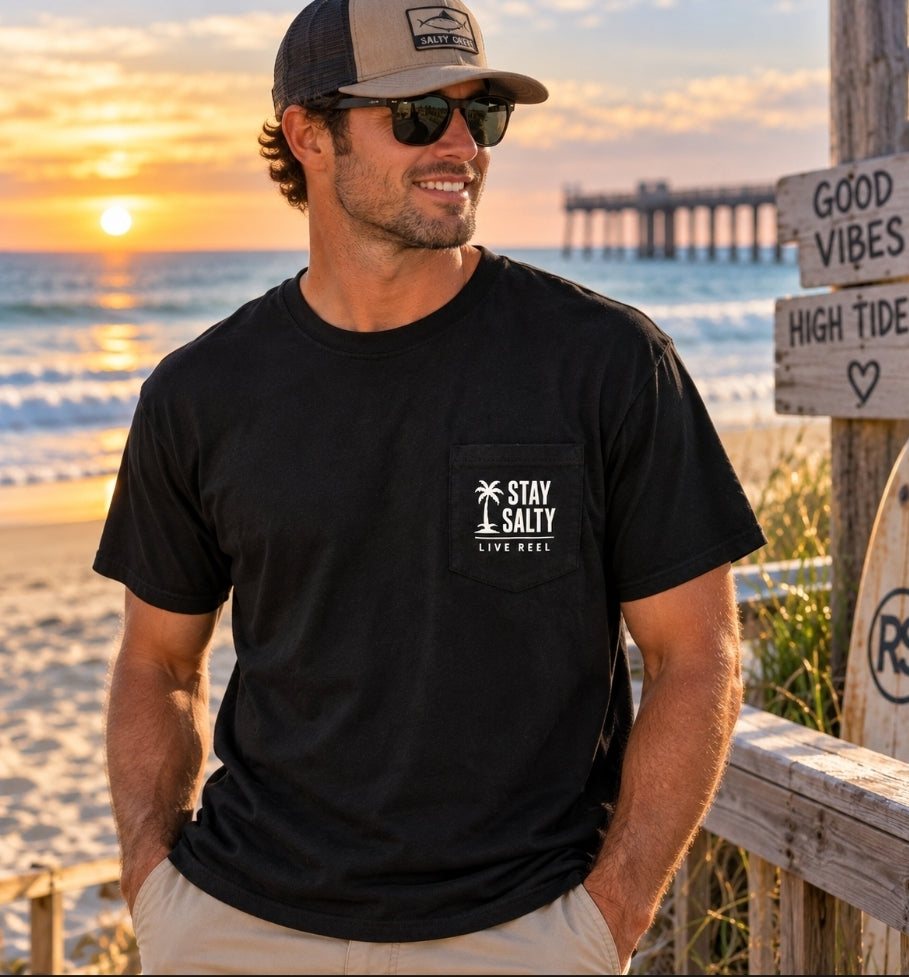 Reel Serenity Surf Shack Pocket Tee | Men's Coastal Shirt