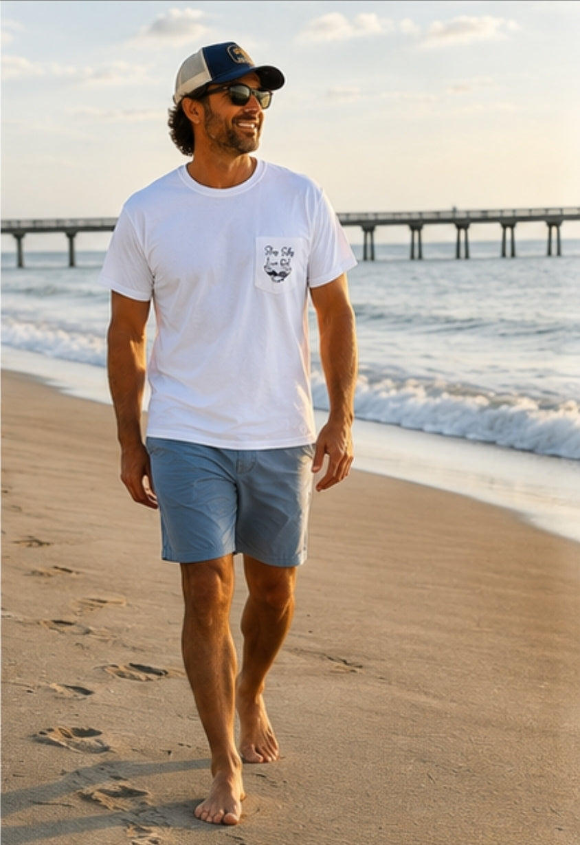 Oak Island Palm & Surfboard Pocket Tee