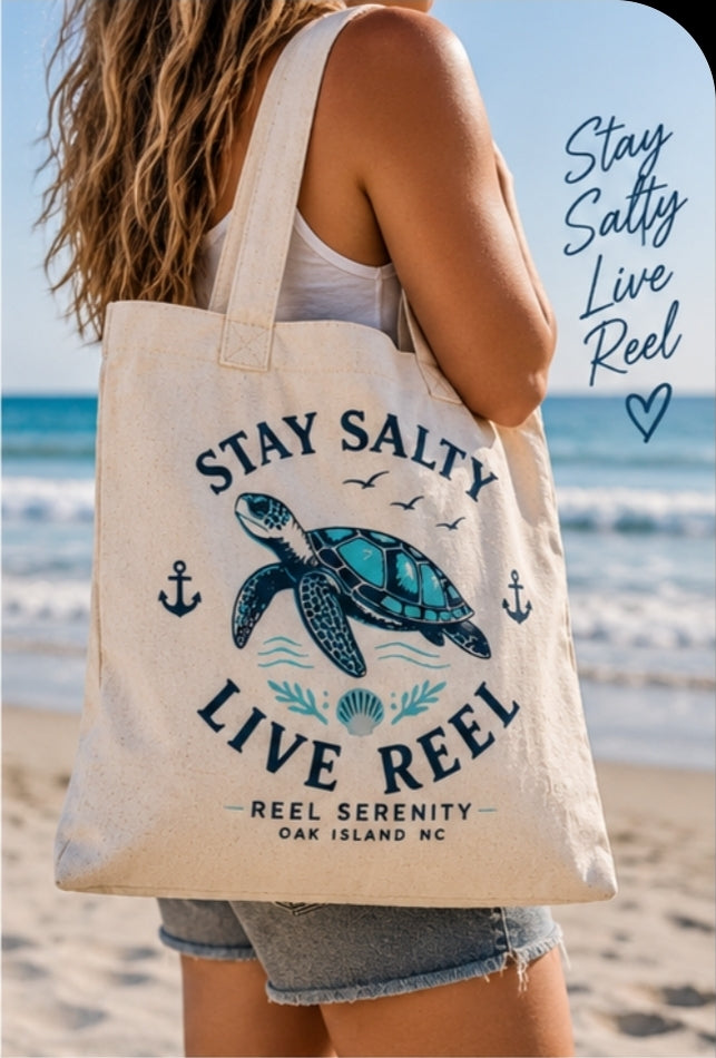 Stay Salty Sea Turtle Canvas Tote | Oak Island Beach Bag