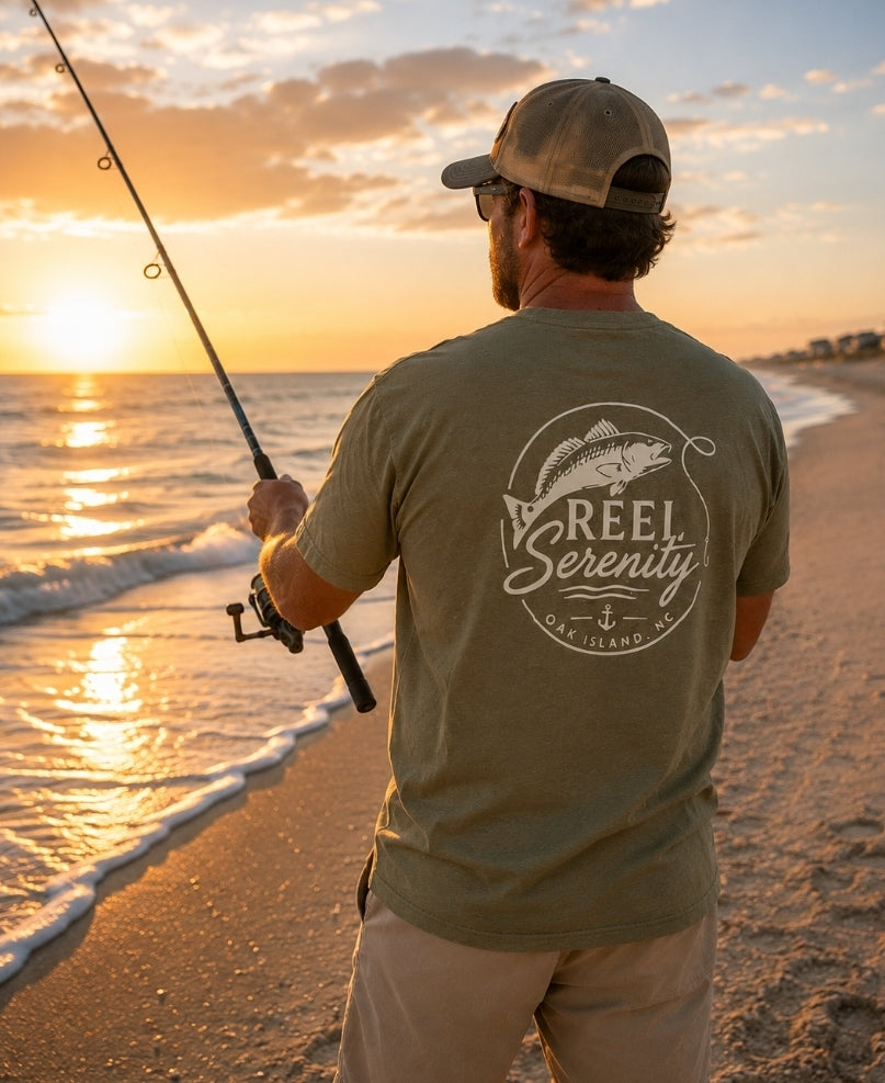 Reel Serenity Angler Pocket Tee-Oak Island Fishing Shirt