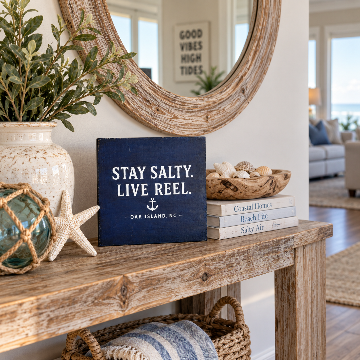 Stay Salty. Live Reel. Oak Island Wood Sign