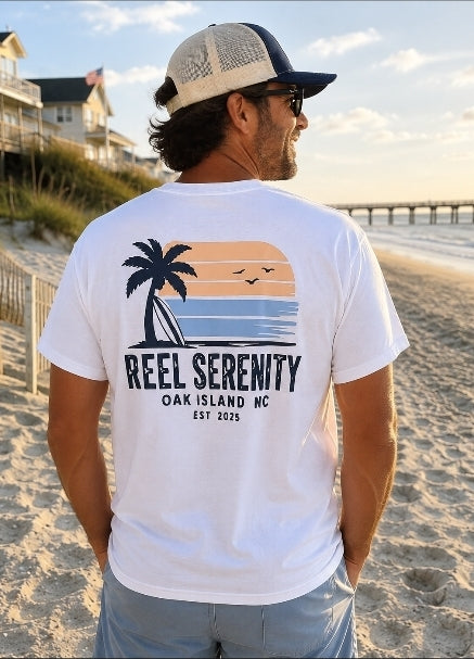 Oak Island Palm & Surfboard Pocket Tee