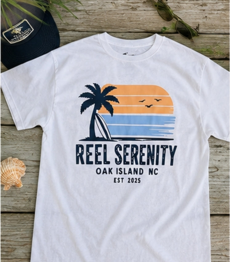 Oak Island Palm & Surfboard Pocket Tee